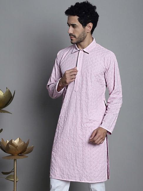 jompers magenta regular fit chikankari embroidered kurta