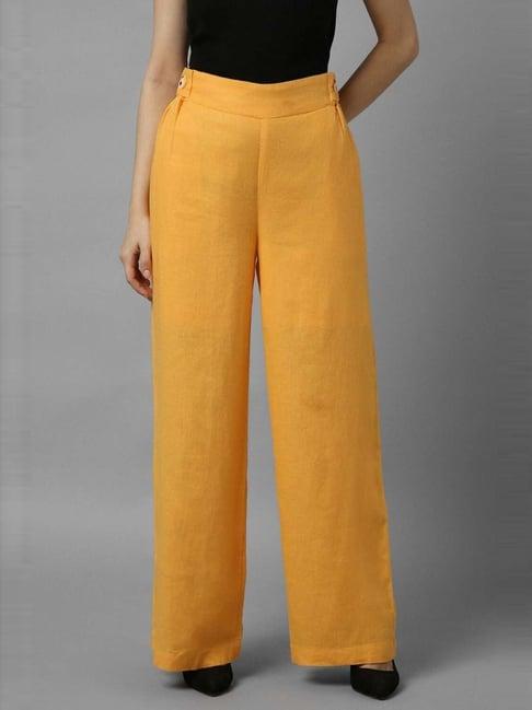 allen solly mustard mid rise flared pants