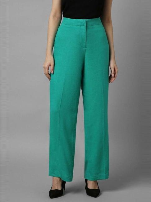 allen solly green mid rise flared pants