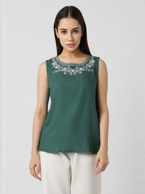 van heusen green embroidered top