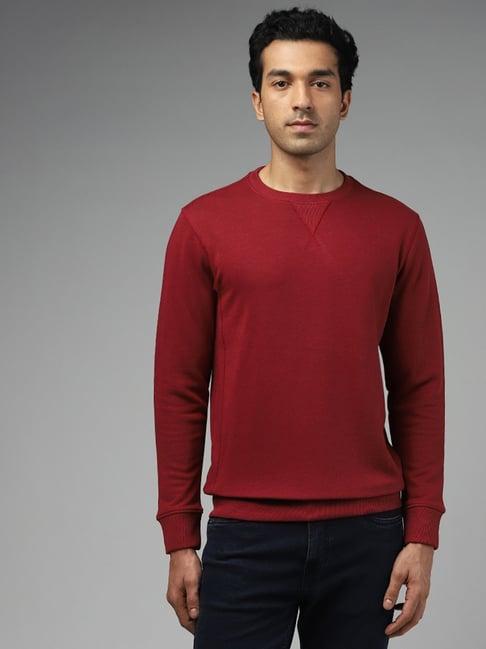 wes casuals by westside solid maroon relaxed fit sweatshirt