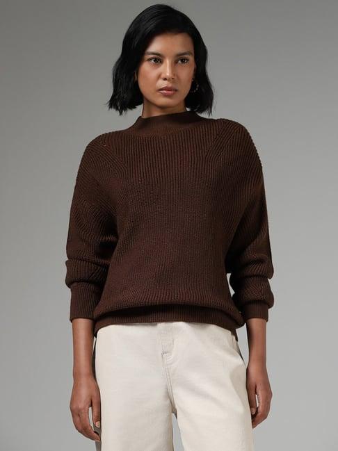 lov by westside chocolate brown self-striped sweater