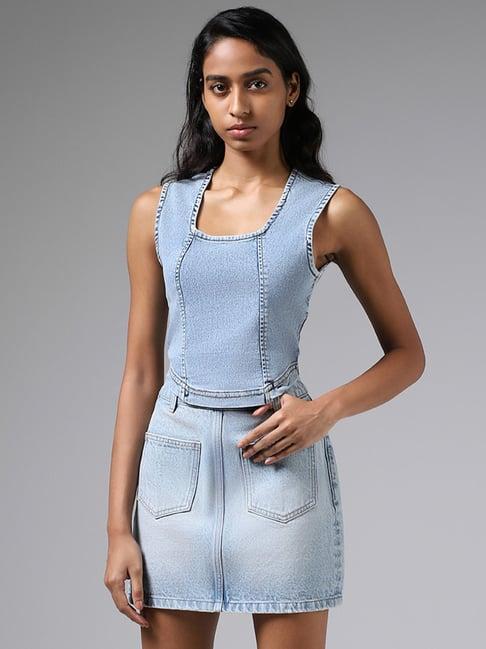 nuon by westside light blue denim crop top