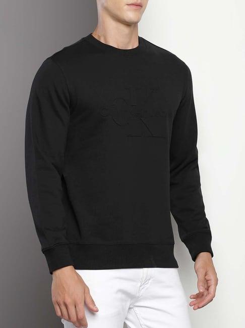 calvin klein black cotton regular fit logo printed sweatshirt