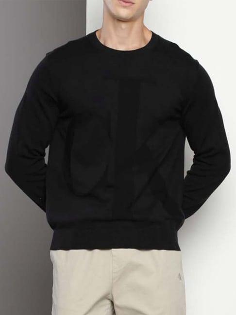 calvin klein black cotton classic fit logo printed sweater