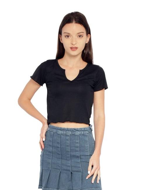 london rag black cotton regular fit crop top