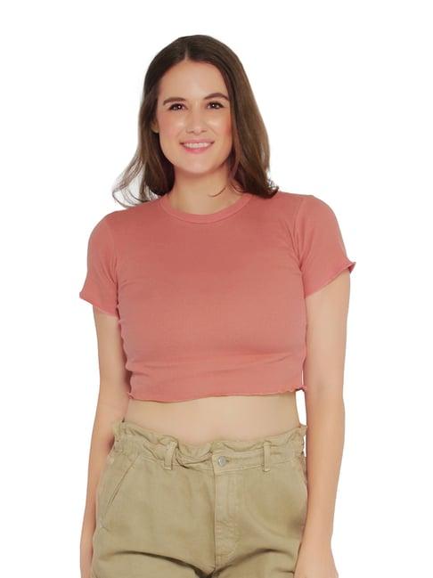 london rag brown cotton regular fit crop top