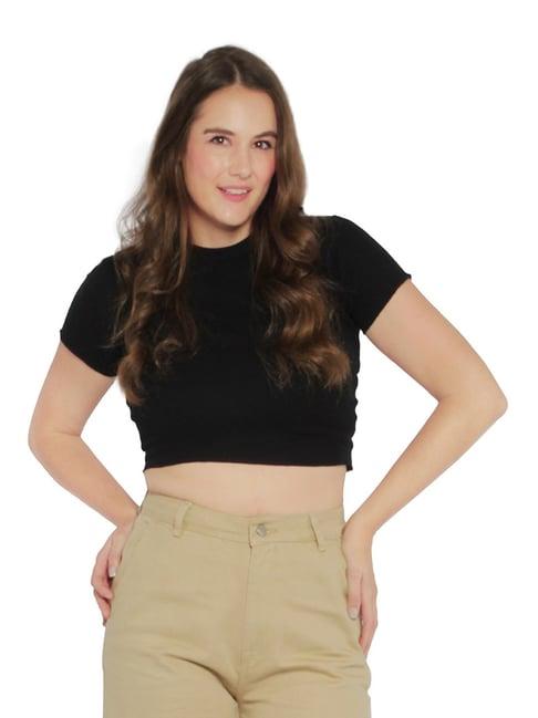 london rag black cotton regular fit crop top