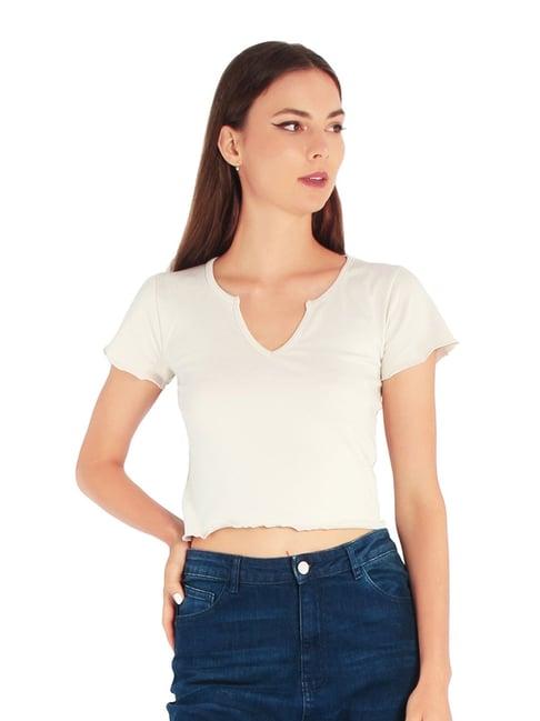 london rag beige cotton regular fit crop top