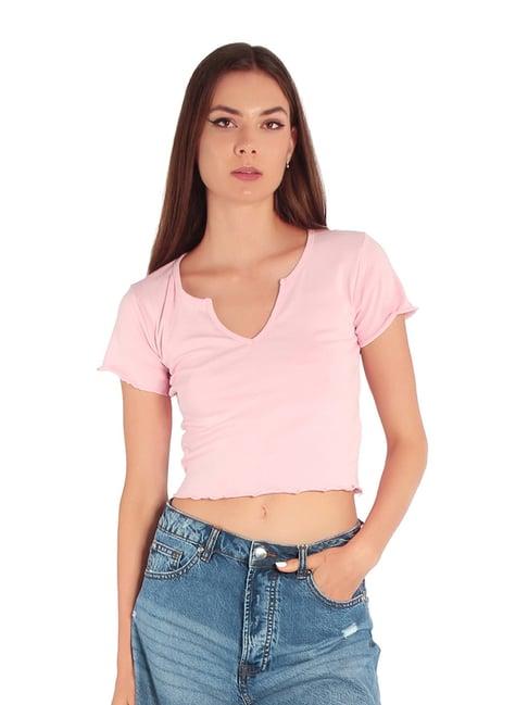 london rag pink cotton regular fit crop top