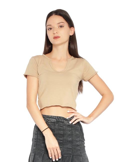 london rag brown cotton regular fit crop top