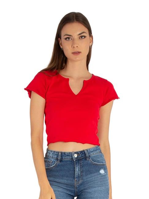 london rag red cotton regular fit crop top