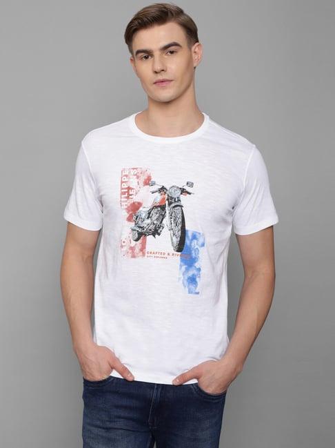 louis philippe jeans white cotton slim fit printed t-shirt