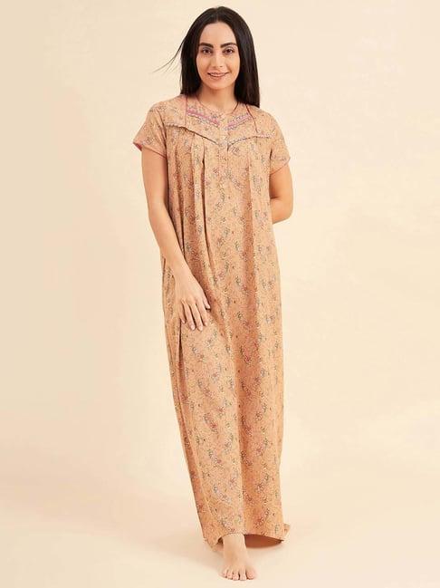 sweet dreams beige cotton printed night gown