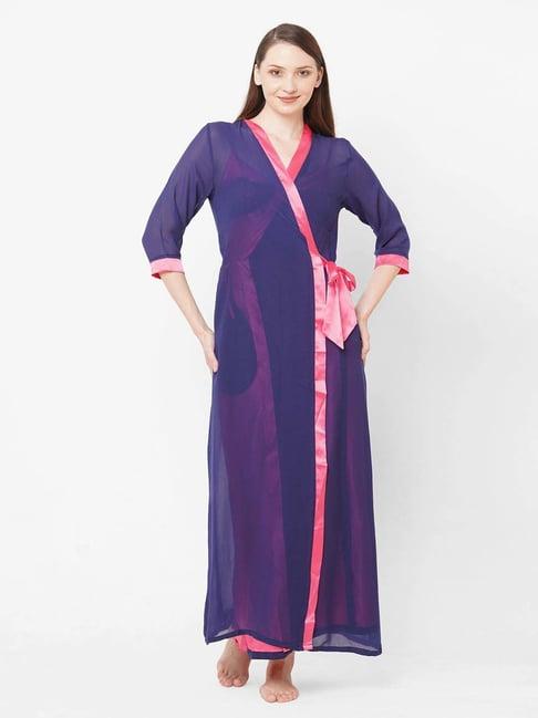 sweet dreams pink & blue plain nighty with robe