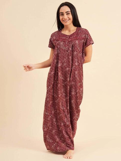 sweet dreams maroon cotton printed night gown