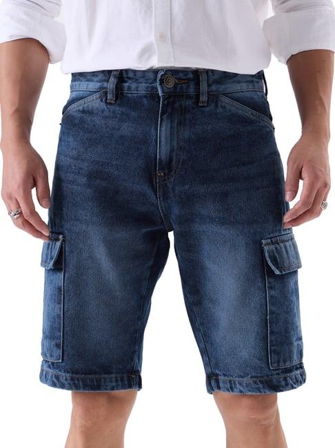 the souled store dark blue regular fit denim shorts