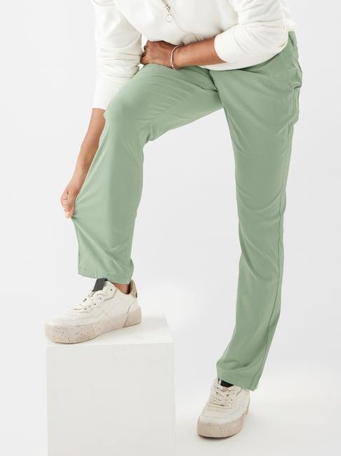 the souled store mint green regular fit power stretch flat front trousers