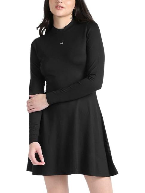 tommy hilfiger black logo flaired fit dresses