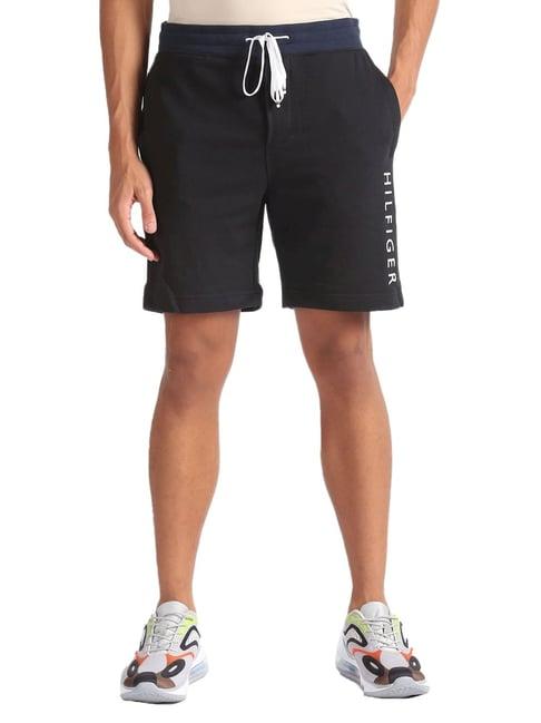 tommy hilfiger deep black regular fit logo printed shorts