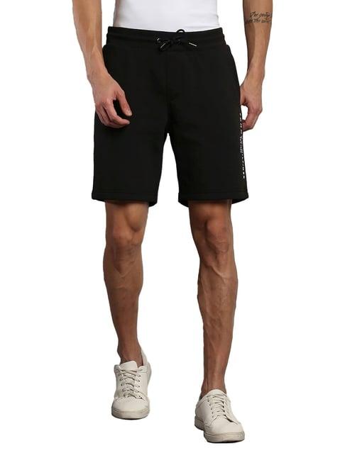 tommy hilfiger black cotton regular fit logo printed shorts