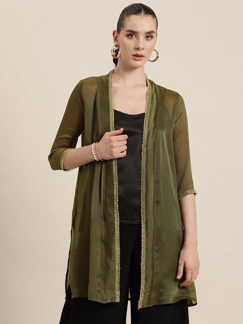 qurvii olive embellished shrug