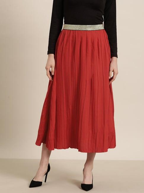 qurvii red a-line midi skirt