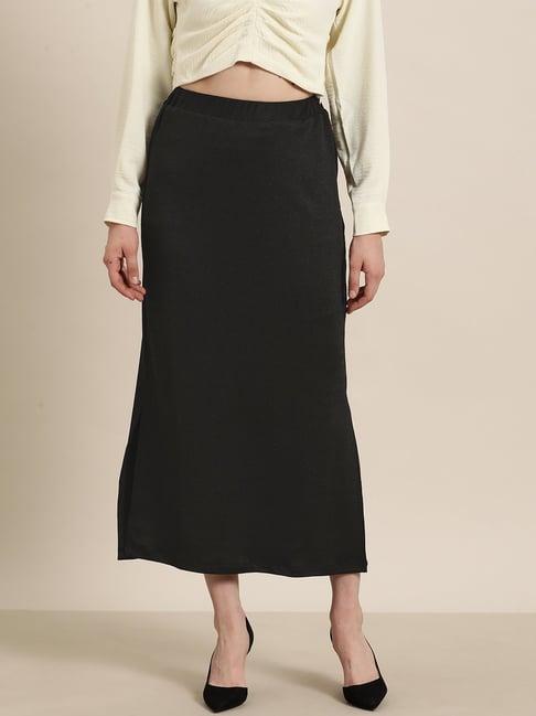 qurvii black a-line midi skirt