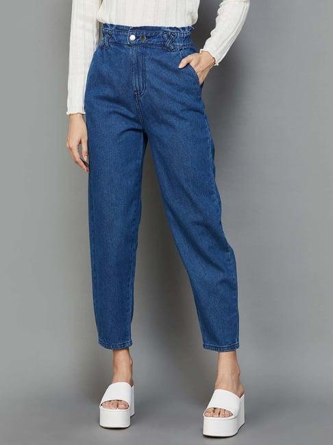 ginger by lifestyle blue cotton mid rise jeans