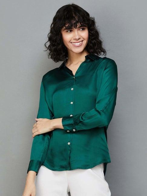 colour me by melange green regular fit shirt