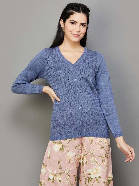 melange by lifestyle blue self pattern cardigan