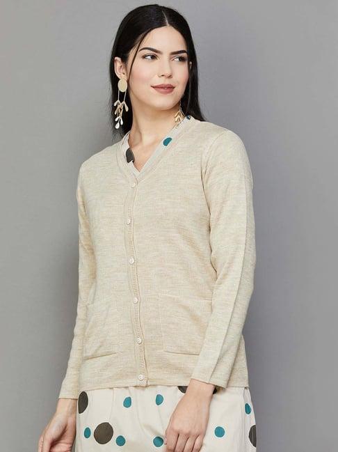 melange by lifestyle beige v neck cardigan