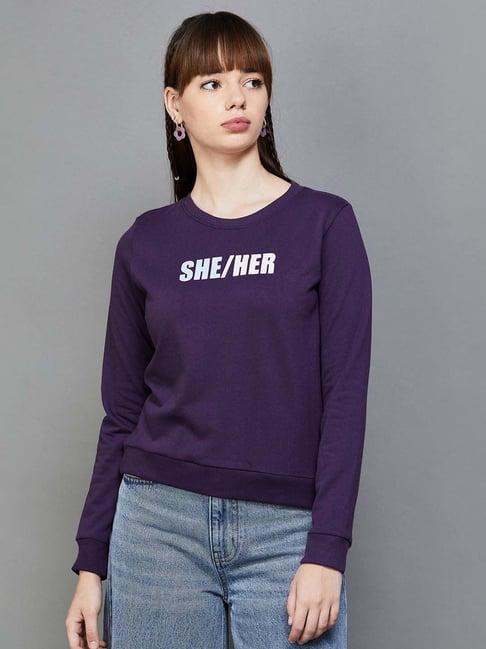 ginger by lifestyle purple cotton printed sweatshirt