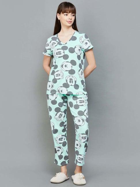 ginger by lifestyle blue cotton printed top pyjama set