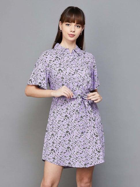 fame forever by lifestyle purple printed a-line dress