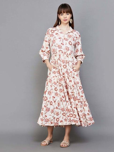 colour me by melange off-white floral print maxi dress