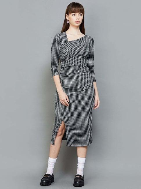 ginger by lifestyle black chequered a-line dress