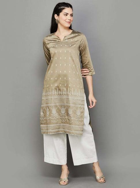 melange by lifestyle tan printed straight kurta