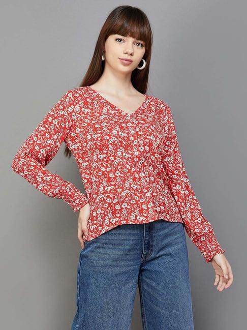 fame forever by lifestyle red floral print top