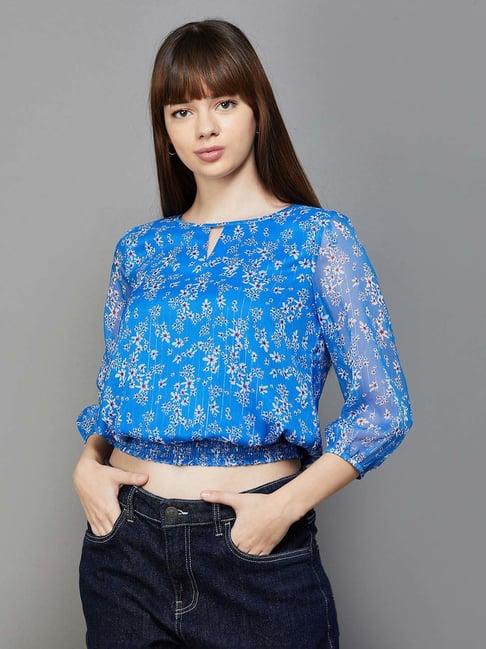 fame forever by lifestyle blue floral print top