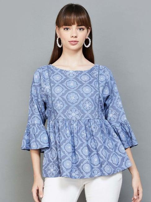 colour me by melange blue printed top