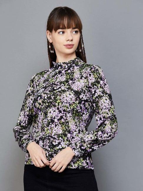 fame forever by lifestyle black floral print top