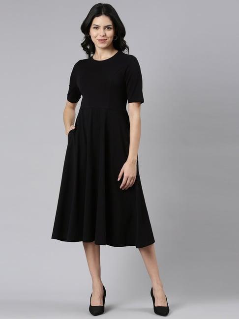 twin birds black cotton a-line dress