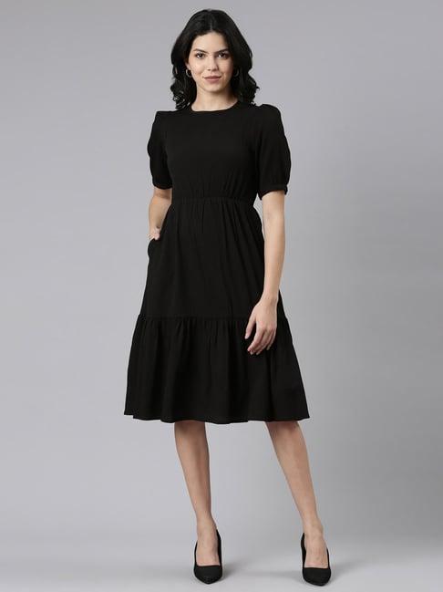 twin birds black a-line dress