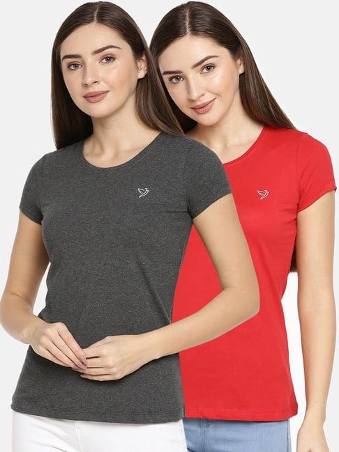 twin birds red & grey logo print t-shirt - pack of 2