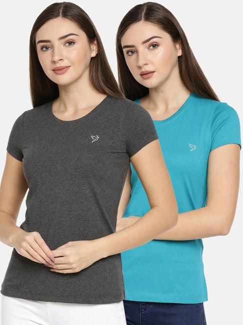 twin birds blue & grey logo print t-shirt - pack of 2