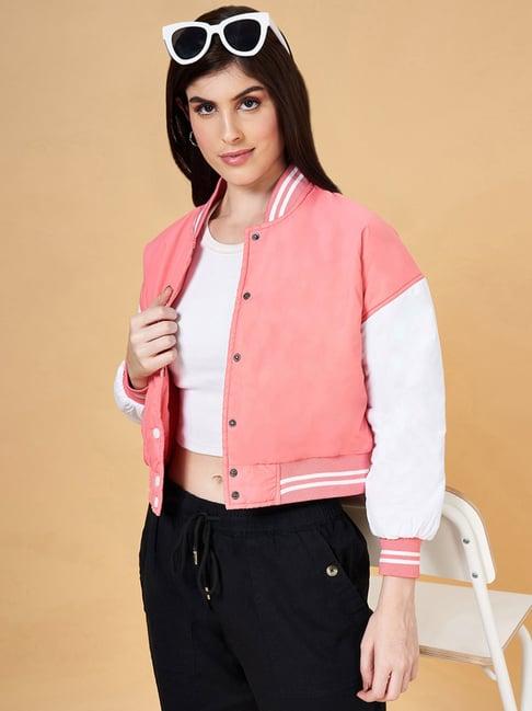 yu by pantaloons pink & white color-block jacket