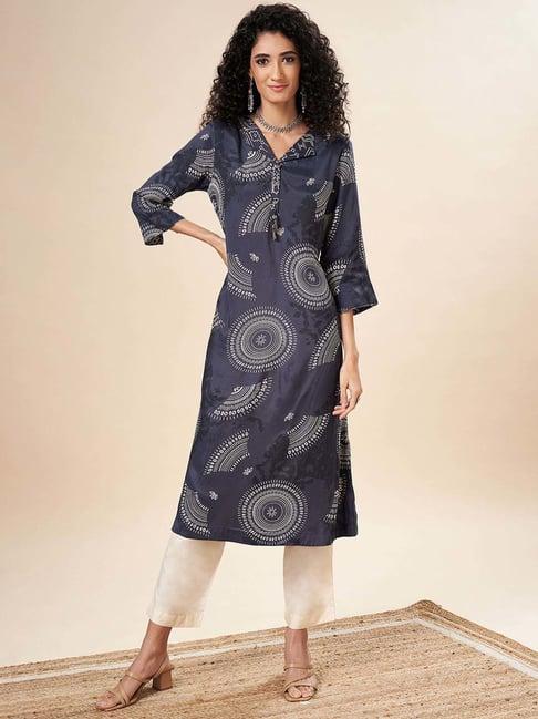 marigold lane blue printed a line kurta