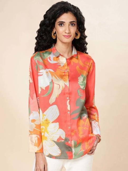 marigold lane coral printed shirt