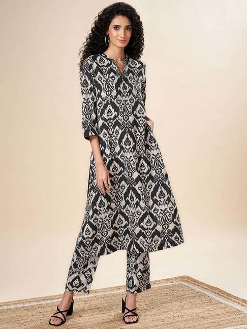 marigold lane black & white printed kurta pant set